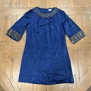 Shoshanna Navy Rhinestone Mini Dress Women’s 8 Satin Formal Chic Country Club